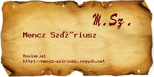 Mencz Szíriusz névjegykártya